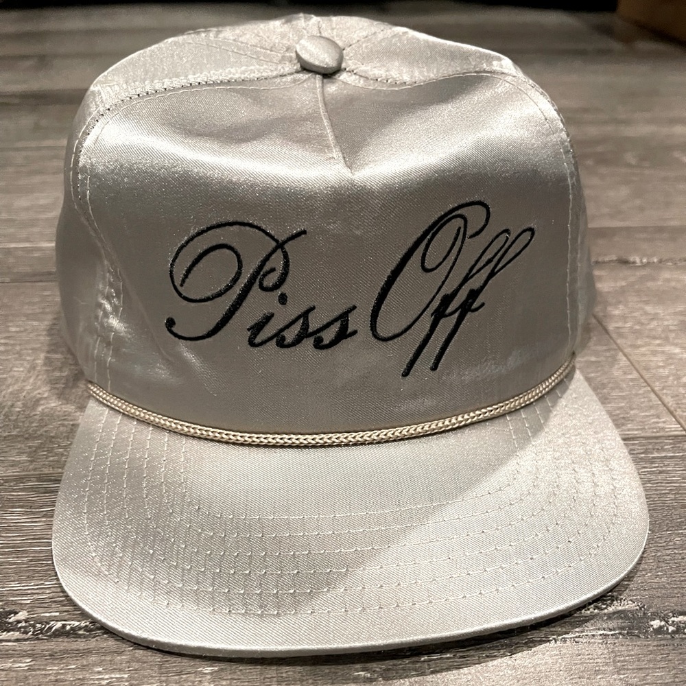 Rare silver men’s baseball cap “piss off” stitching